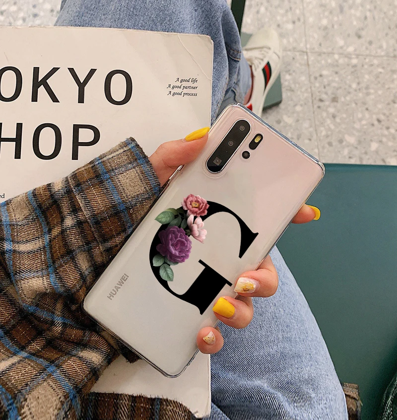 TPU Custom name shell letters TPU Soft Phone Case for Huawei P8 P9 P10 P20 P30 Lite Pro Mate10 Mate 20 Mate 30pro cover - Color: TPU