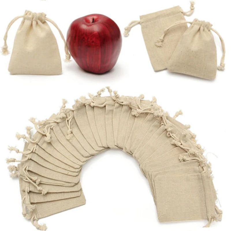 50Pc Set Small Linen Jute Drawstring Gift Bags Pouch Candy Favor Holder Jewelry Gifts Bag Christmas Party Wedding Favours Sack | Дом и сад