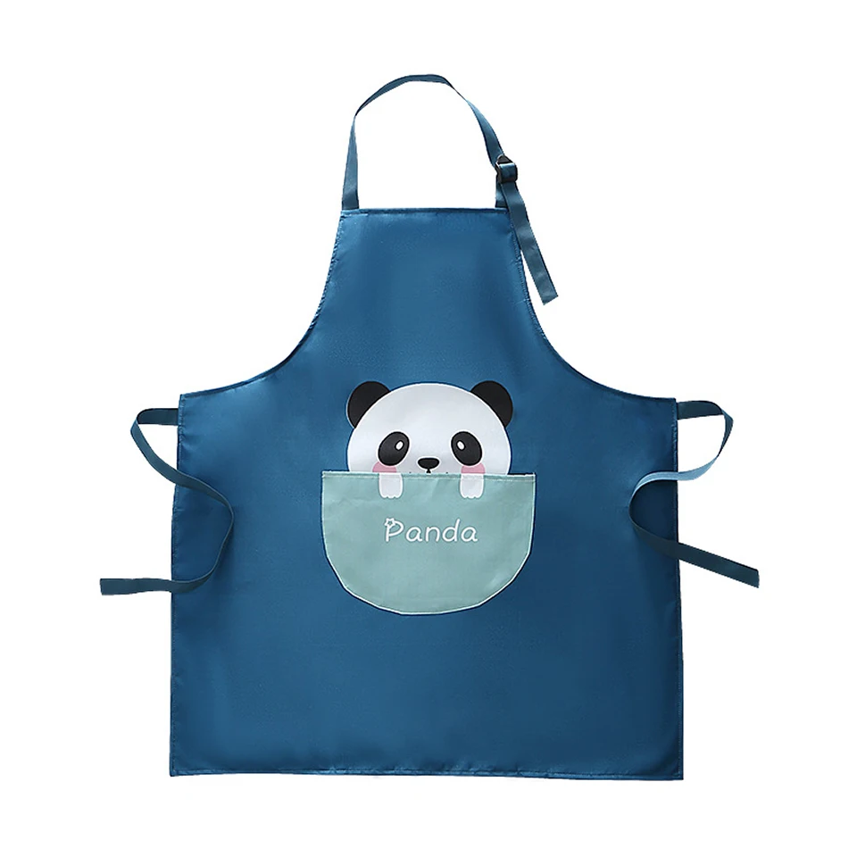 

Adjustable Hanging Neck Cartoon Apron Kitchen Cooking Washing Waterproof Anti-oil Apron Big Pocket Apron Housework Apron