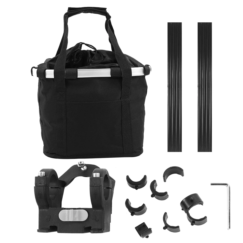 

Bicycle Basket Bike Front Frame Bag Carrier Hand Bar Storage Pouch Folding Basket Black
