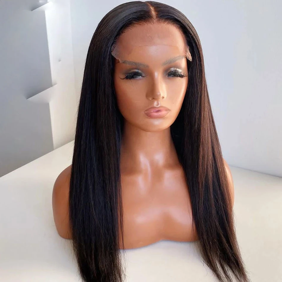 

Glueless Light Yaki Straight Lace Front Wigs Natural Color Synthetic T Part Wigs Heat Resistant Fiber Hair 13x6 Lace front Wig
