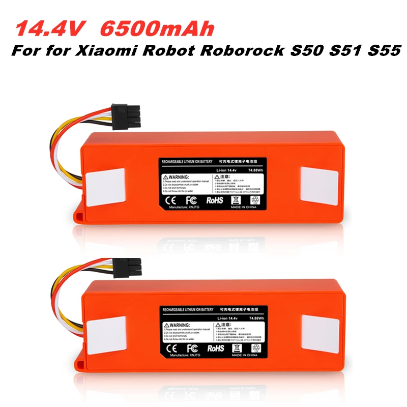 

14.4V 6500mAh for Xiaomi Robot Roborock Replacement Battery S50 S51 S55 Vacuum cleaner parts Accessory Spare Parts battery