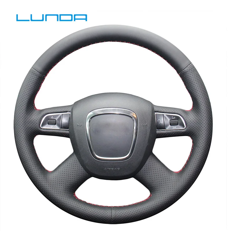 Черный кожаный чехол LUNDA для рулевого колеса Audi A4 B7 B8 A6 C6 2004-2011 Q5 2008-2012 Q7 2005-2011 |