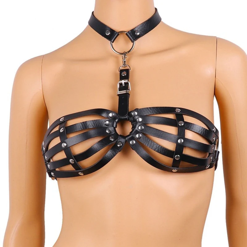 

New Women Lingerie Leather Halter Neck Collar Bondage Cage Bra Punk Sexy Girdle