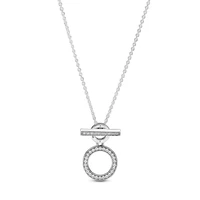 lr pan pure s925 silver round pave logo sweater chain pendant ot circle long womens necklace ladies necklace beaded gift