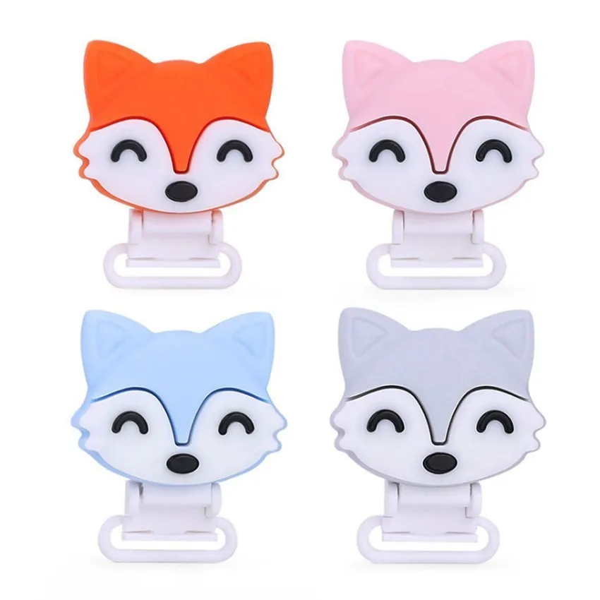 

2pcs Baby Fox Pacifier clips Solid Color Holders Infant Soother Clasps Baby Chew Dummy Chain Adapter Toys