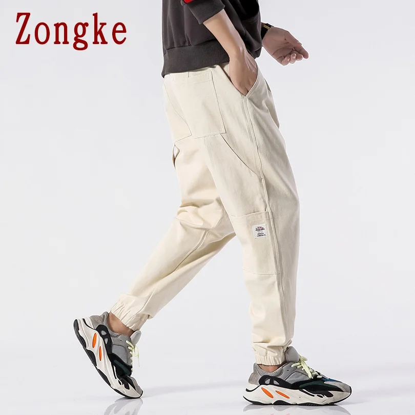 Zongke однотонные карго Мужские штаны для бега брюки мужские штаны уличная тренировочные штаны-шаровары штаны, мужские брюки 5XL хип хоп осень