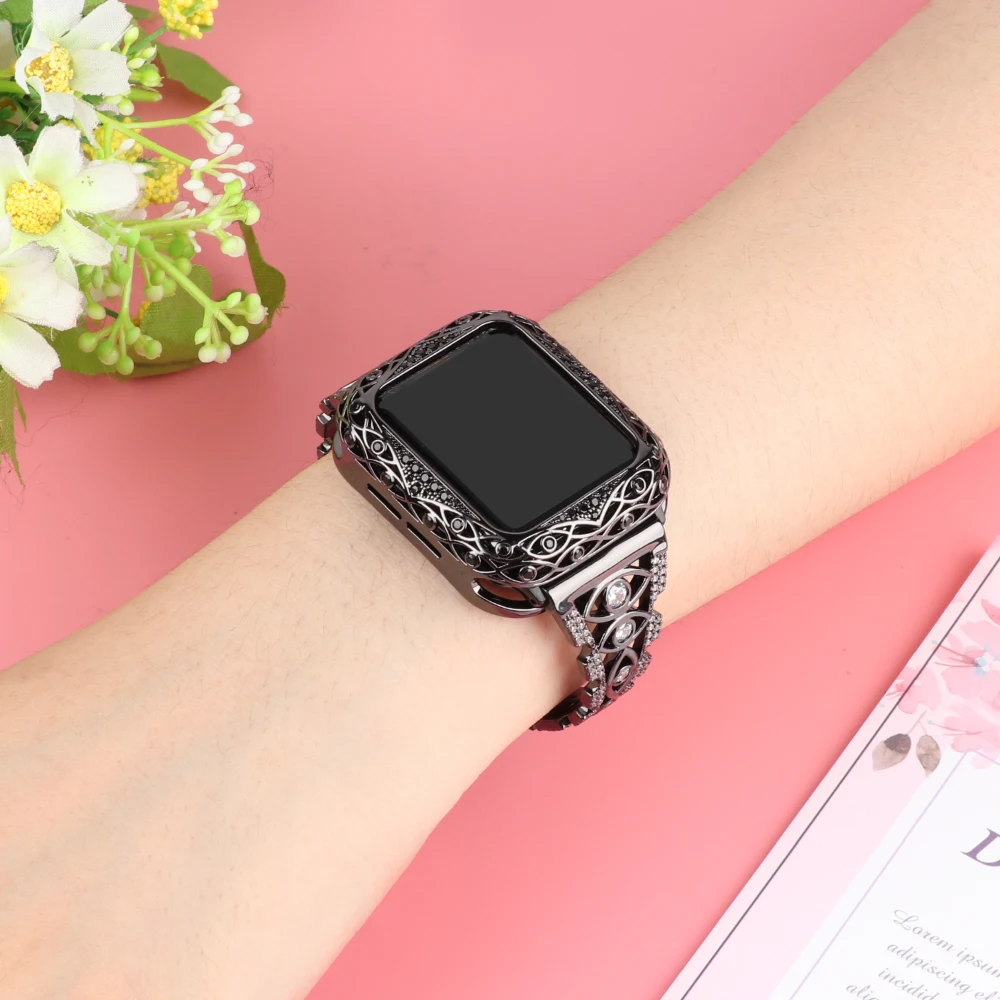 

For Apple Watch Band Bling Bracelet 38mm 40mm 42mm 44mm iWatch SE 6/5/4/3 Women Charm Adjustable Strap Stainless Steel Rose Gold