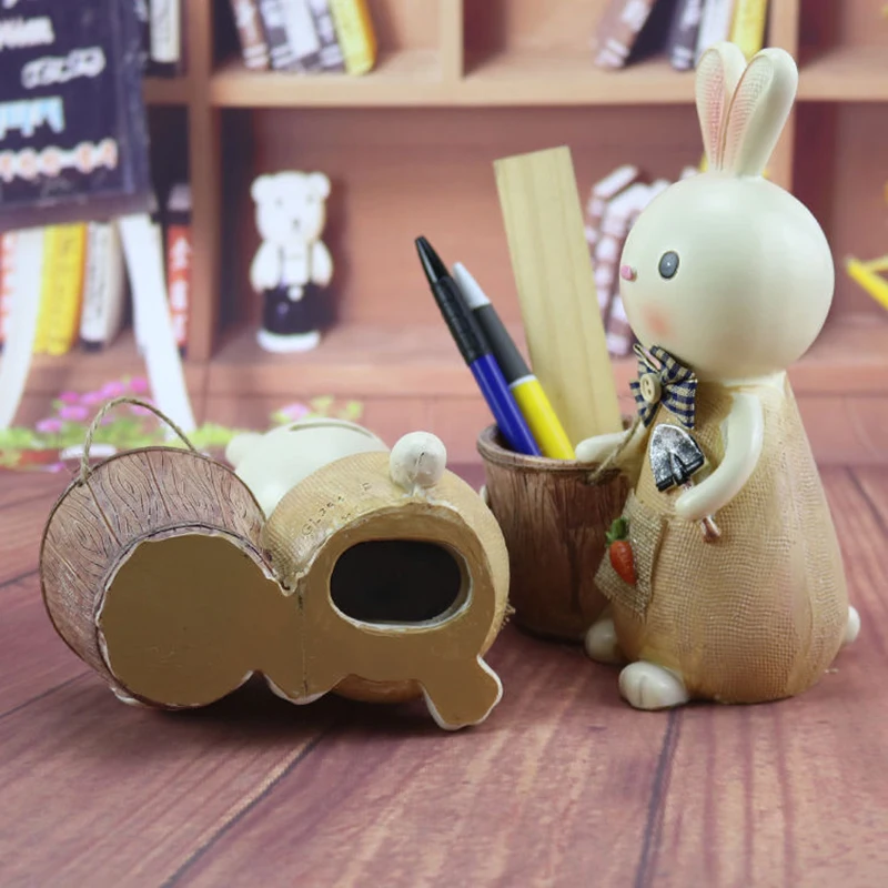 

Hot Sale Pastoral Rabbit Cartoon Resin Craft Ornaments Cartoon Rabbit Creatives Gift Piggy Bank Pen Holder