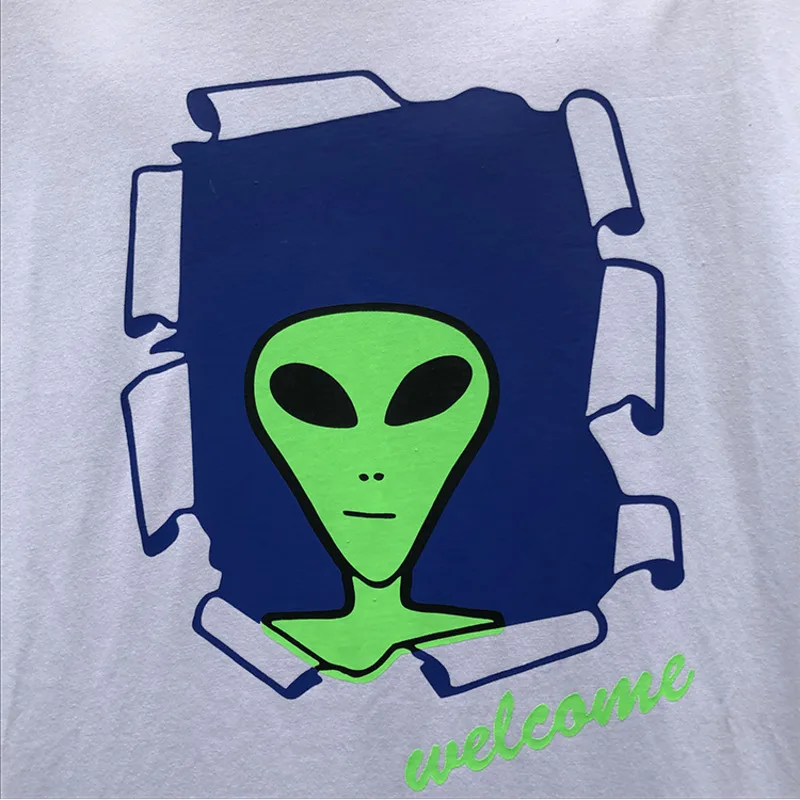 

IEFB Men's American Vintage Alien Print Short Sleeve T-shirt Summer Fashion Hip Hop Streetwear Tee Top Couple O-neck Clothes