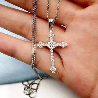 hiphop 925 sterling silver full d color vvs moissanite cross pendant necklace women men jewelry white gold charm necklace gift