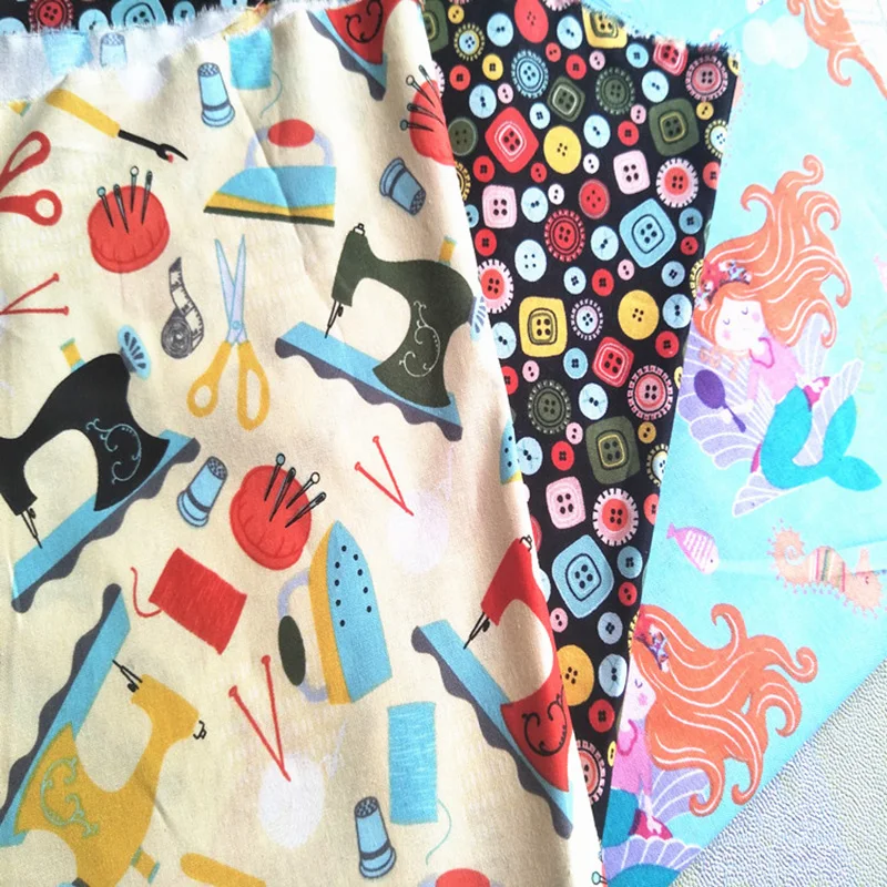 110 см в ширину кавайная Русалка Принцесса хлопок ткань простые пуговицы печать