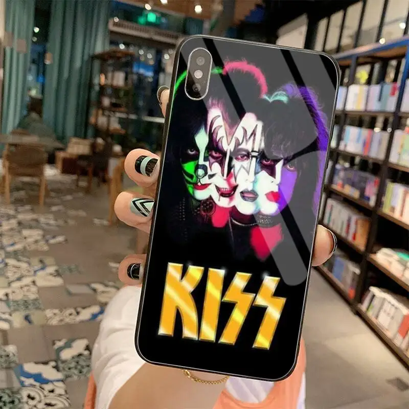 Милый блестящий чехол для телефона HPCHCJHM Kiss Band с закаленным стеклом iPhone 11 Pro XR XS MAX