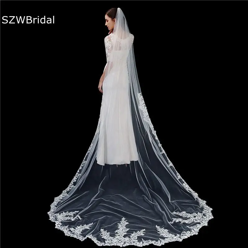 

New Arrival 3 Meter Wedding veil Long Veil 2023 cathedral lace veil Ivory Bridal Veils Veu de noiva longo