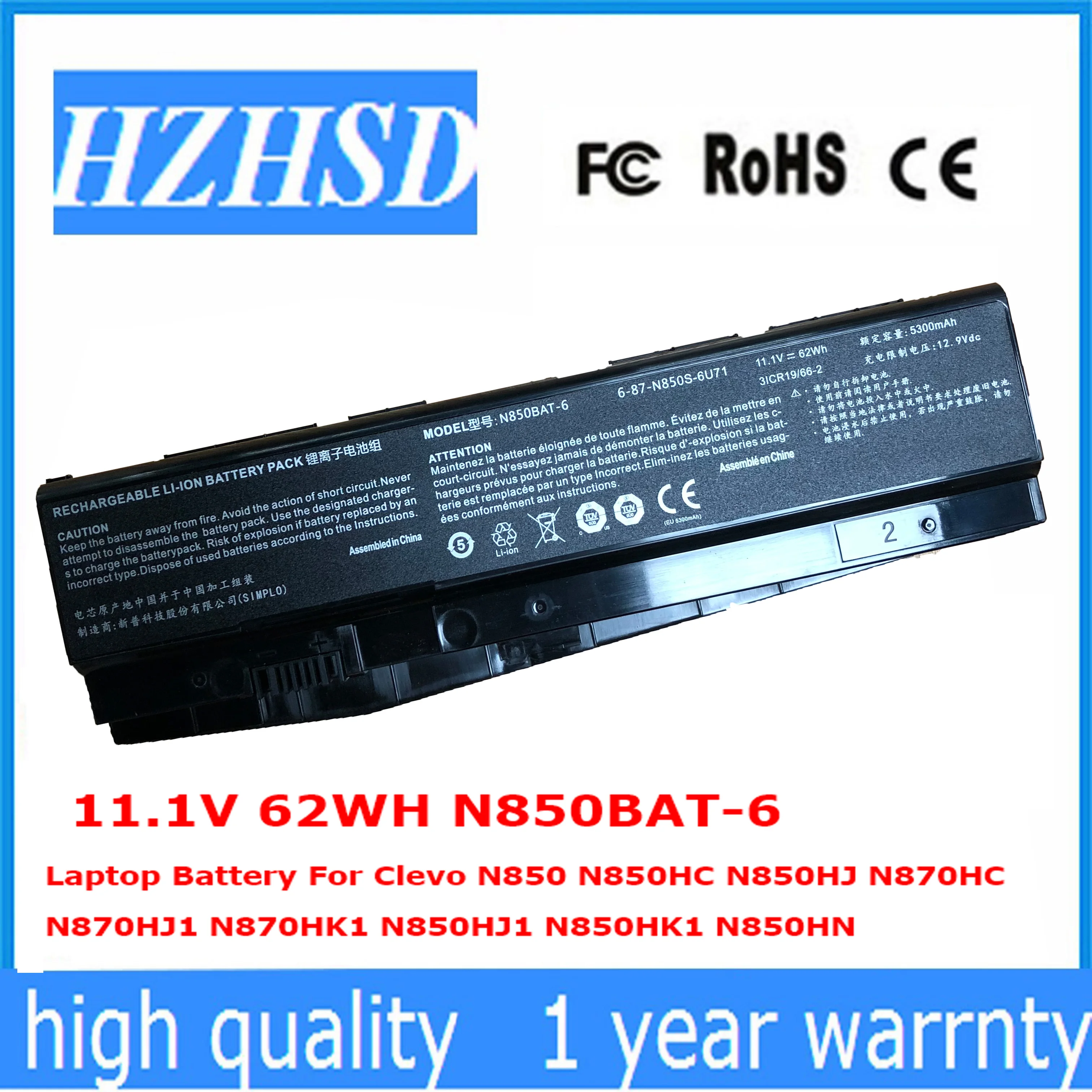 11 1 В 62WH N850BAT 6 Оригинальный аккумулятор для ноутбука Clevo N850 N850HC N850HJ N870HC N870HJ1 N870HK1