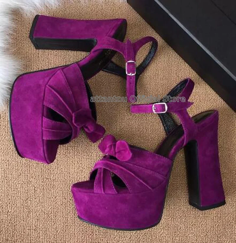 Босоножки женские замшевые на платформе модные сандалии высоком блочном каблуке