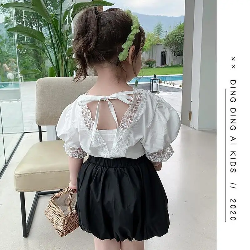 Летняя детская одежда для подростков Модная Корейская кружевная блузка с