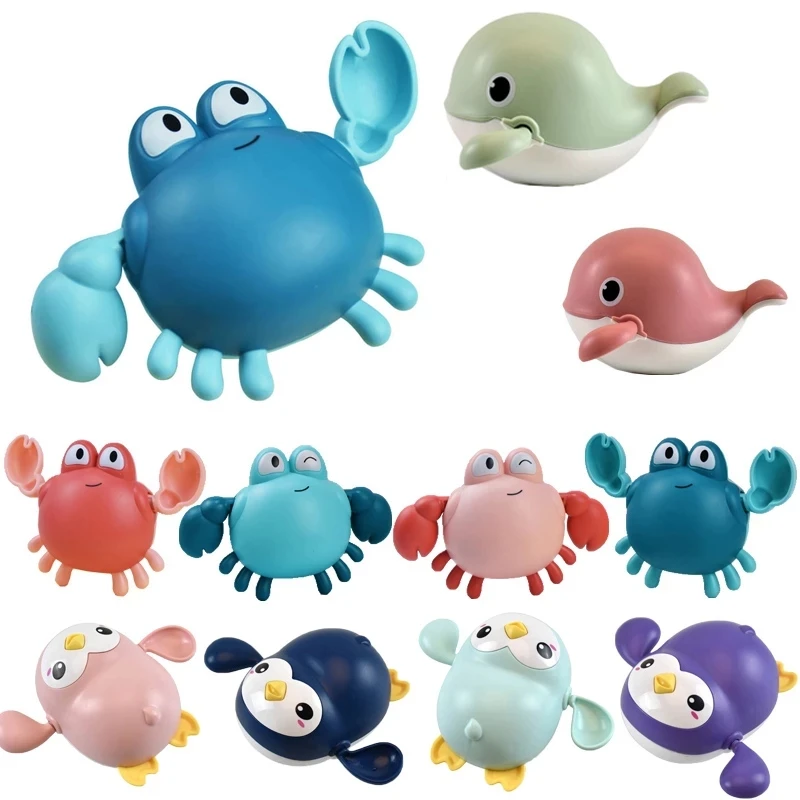 

Baby shower toy animal cute cartoon turtle and crab classic baby water swimming chain clockwork toy for children 2021 latest