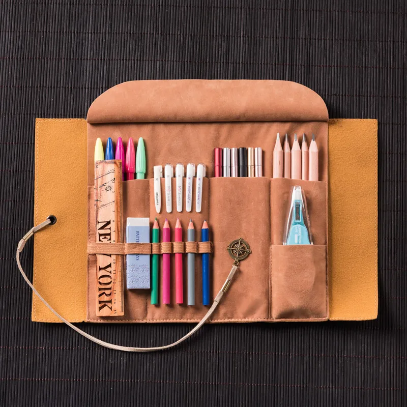 Новые рулонные пеналы в стиле ретро кожаный пенал сумка для хранения карандашей