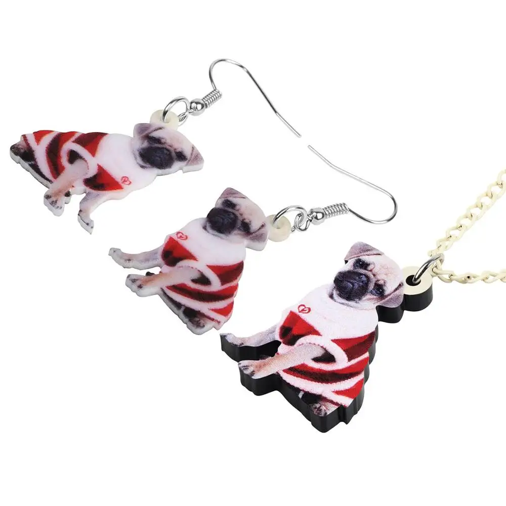 Bonsny акриловый Рождественский костюм платье мопса ювелирные наборы серьги в виде