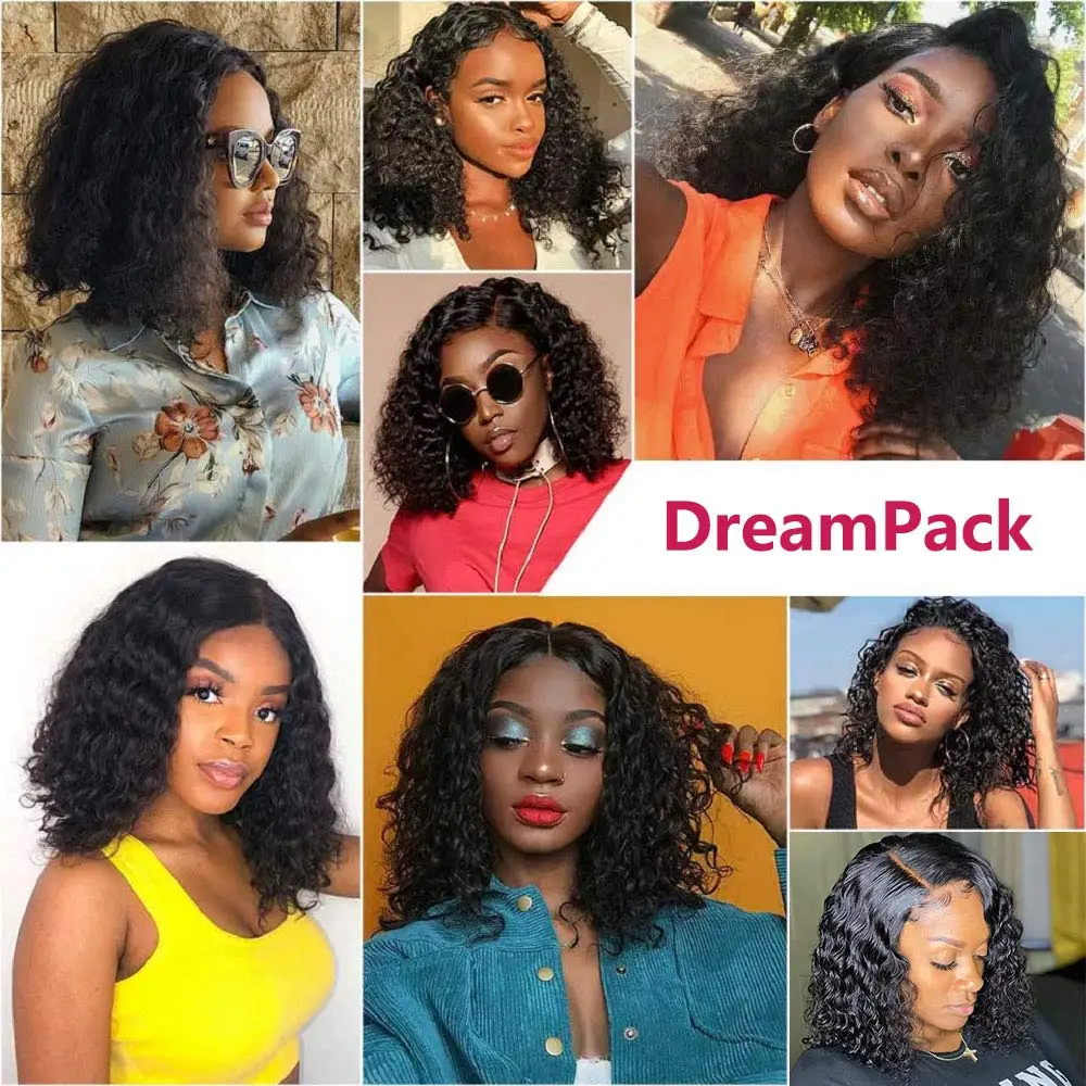 Deep Curly Lace Front Human Hair Wigs 13x6 Frontal Brazilian Wave Short Bob Wig180 Density Remy | Шиньоны и парики