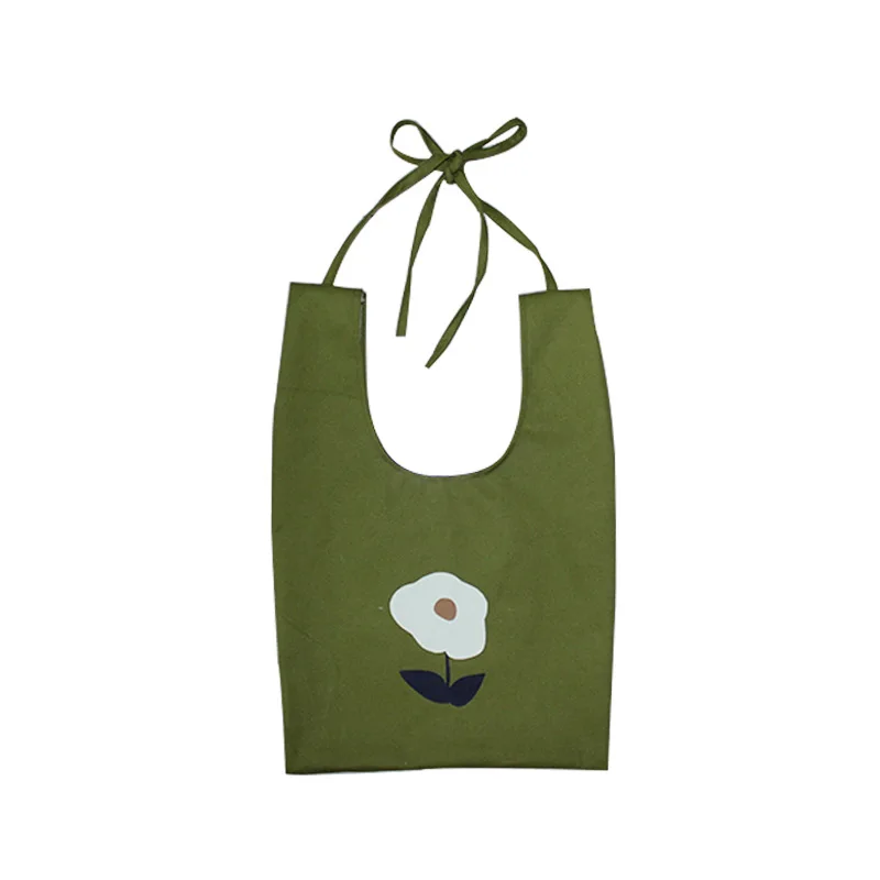 

Girl fresh green canvas bag shoulder messenger bag small flower art female bag college wind environmental protection bag