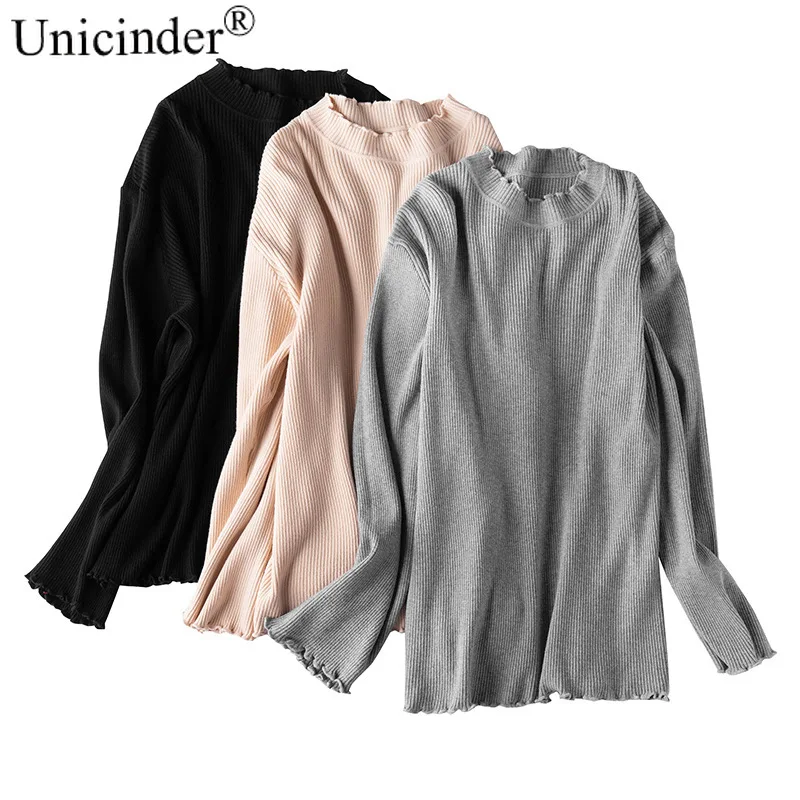 

Unicinder 2020 Ruffled Collar Full Regular Oversized Sweater Woman Knitted Sweater Plus Size 2xl-7xl Women Sweater