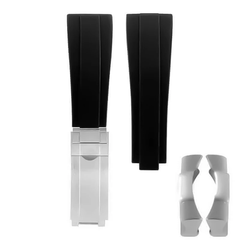 

Watchband Rubber Silicone Strap for RLX Watch Watchstrap for Submariner GMT Day tona Oyster Glide Lock Adjust Deployment Buckle