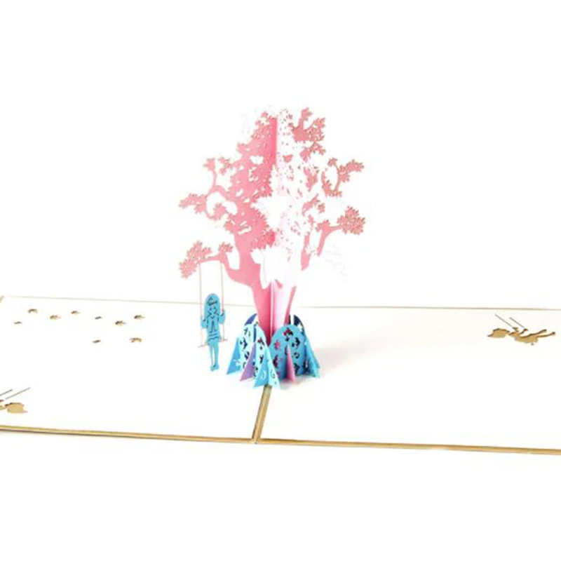 3D Pop Up Handmade Laser Cut Vintage Cards Swing Girl Creative Gifts Postcard Birthday Greeting For Children | Дом и сад