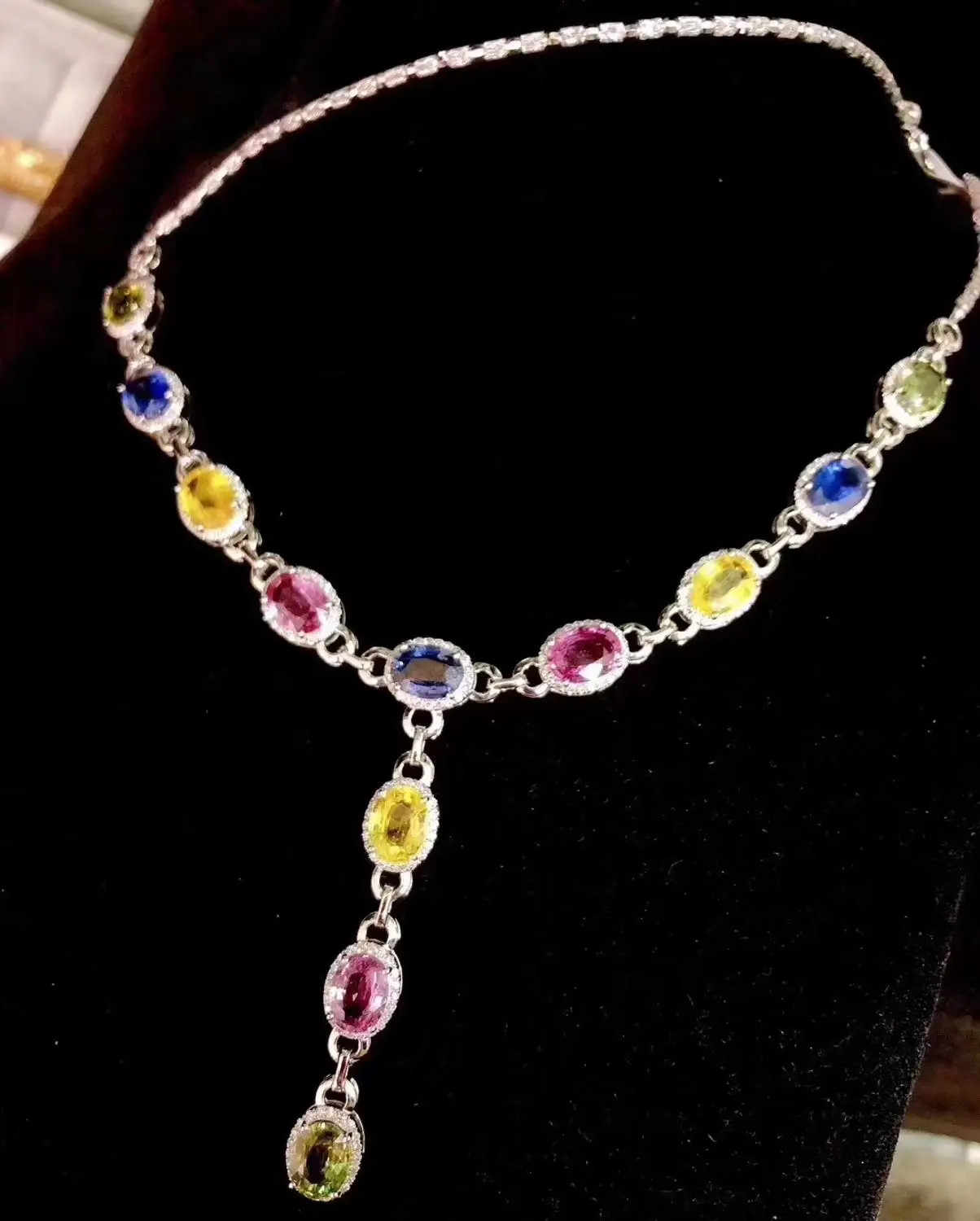 

fashion long Tassels lock Natural Multicolor sapphire necklace Pendant S925 silver natural gemstone necklace woman party jewelry