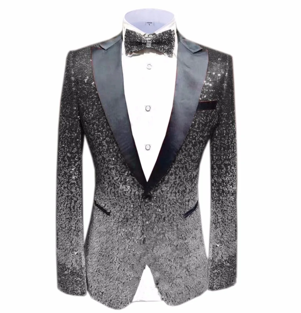 1 шт. Блестящий Мужской Блейзер костюм Slim Fit пиковая Нотч лацкан смокинг для вечеринка, Свадебный банкет ночной клуб блейзер