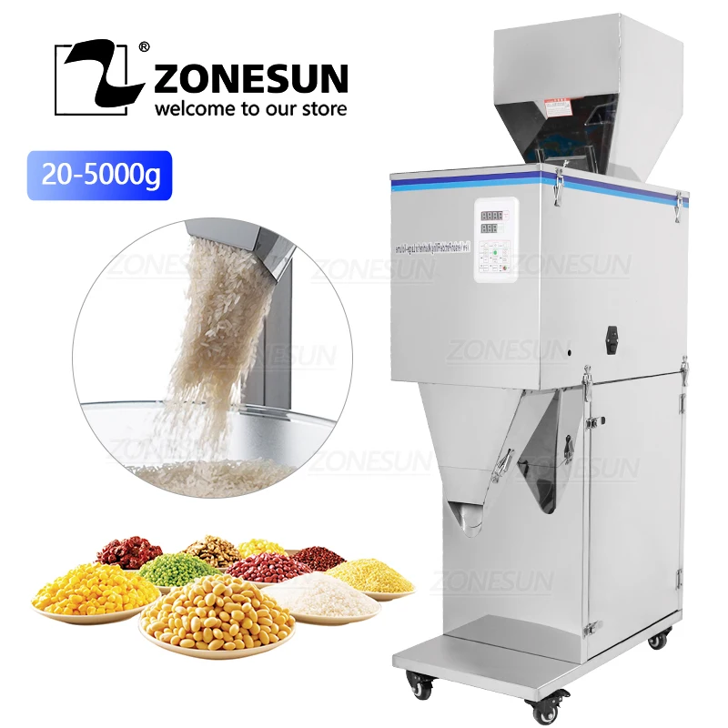 

ZONESUN 20-5000g Semi-automatic Granule Powder Filling Weighing Machine Tea Food Grain Filling Packing Machine