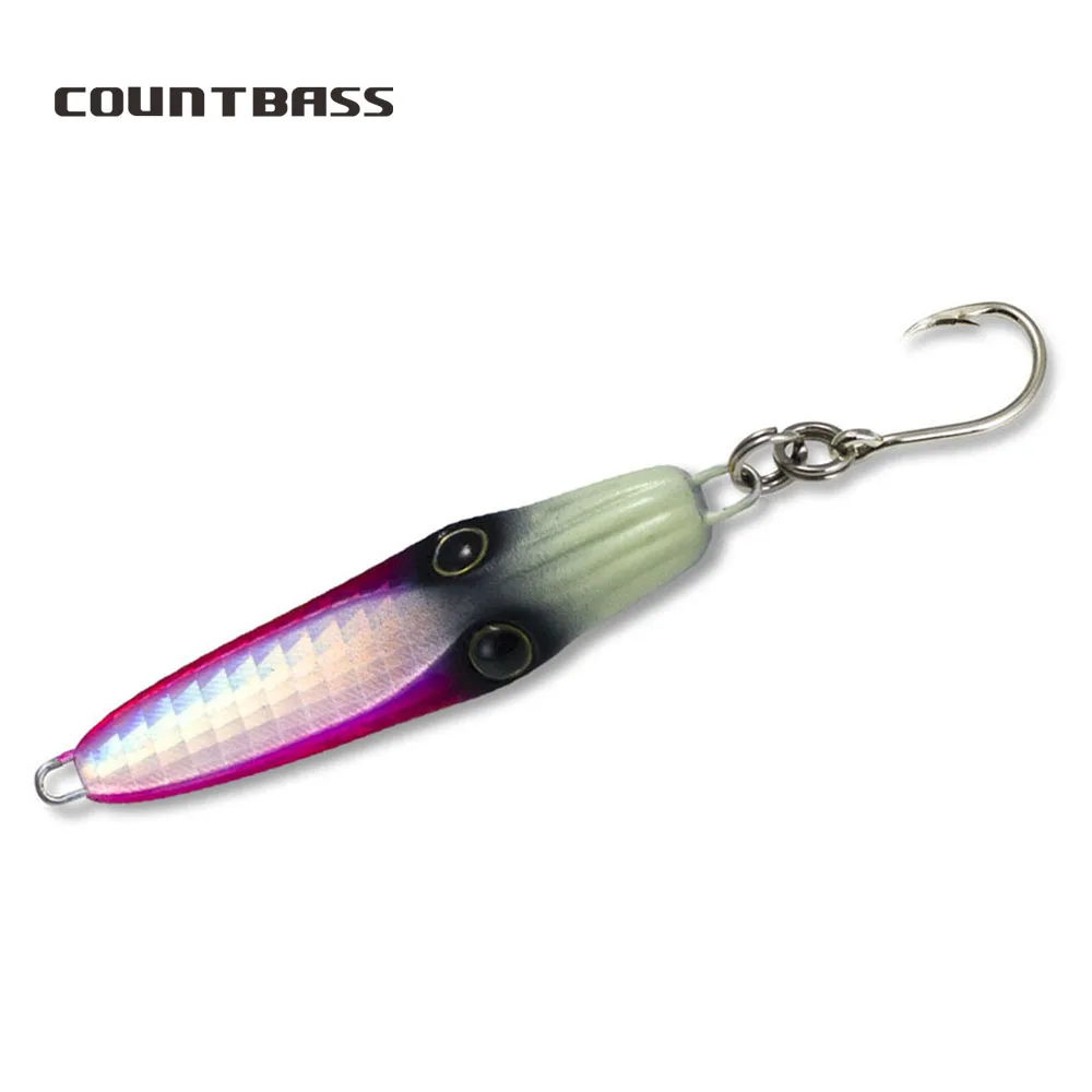 

COUNTBASS 30g 1.06oz Luminous Squid Jigging Lures rigged VMC hook, Metal Fishing Lure Bass Game Snapper Jigs