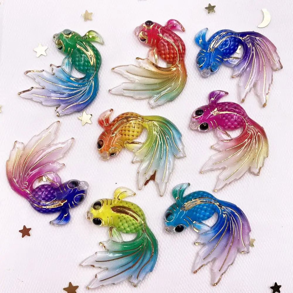 

New 40pcs Resin Shiny Colorful Goldfish Button Flatback Rhinestone Scrapbook 1 Hole Wedding Applique DIY Ornaments Craft G58