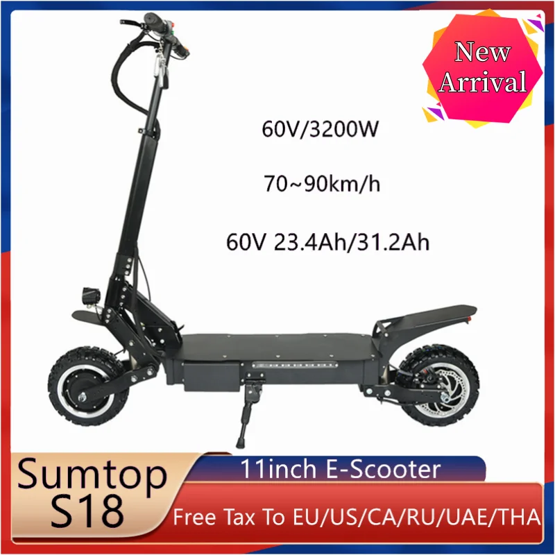 

Sumtop S18 60V/3200W Electric Scooter Dual Motor 11inch E-Scooter Foldable adults Scooters Top Speed 70km/h Strong Power