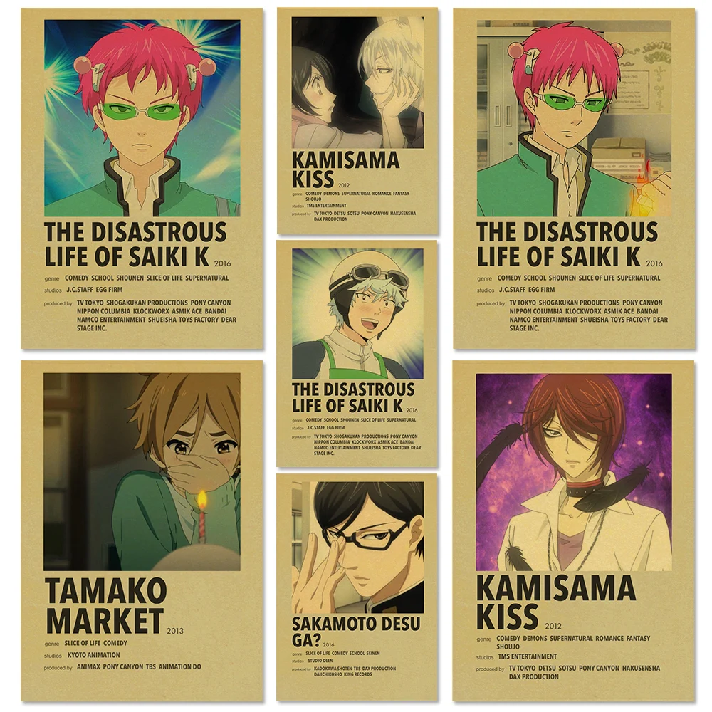

Retro Kraft Paper Minimalist Anime Posters THE DISASTROUS LIFE OF SAIKI K Vintage Home Wall Decor Poster Art Painting Pictures