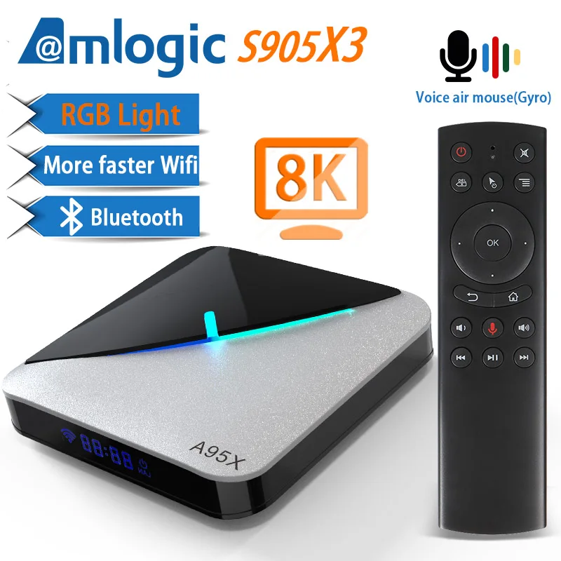 ТВ приставка A95X F3 RGB светильник на Android 9 0 4 ГБ 64 32 Amlogic S905X3 8K 60fps Wi Fi Netflix медиаплеер