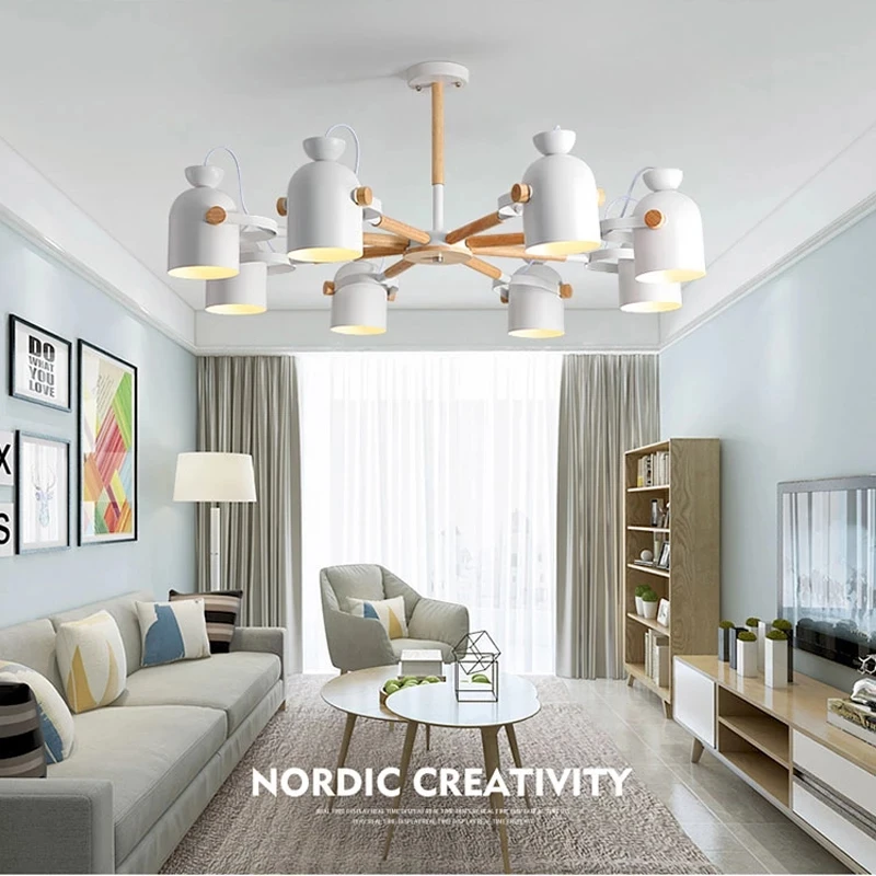 Nordic solid wood LED chandelier modern minimalist style bedroom living room dining room ceiling lamp apartment lighting