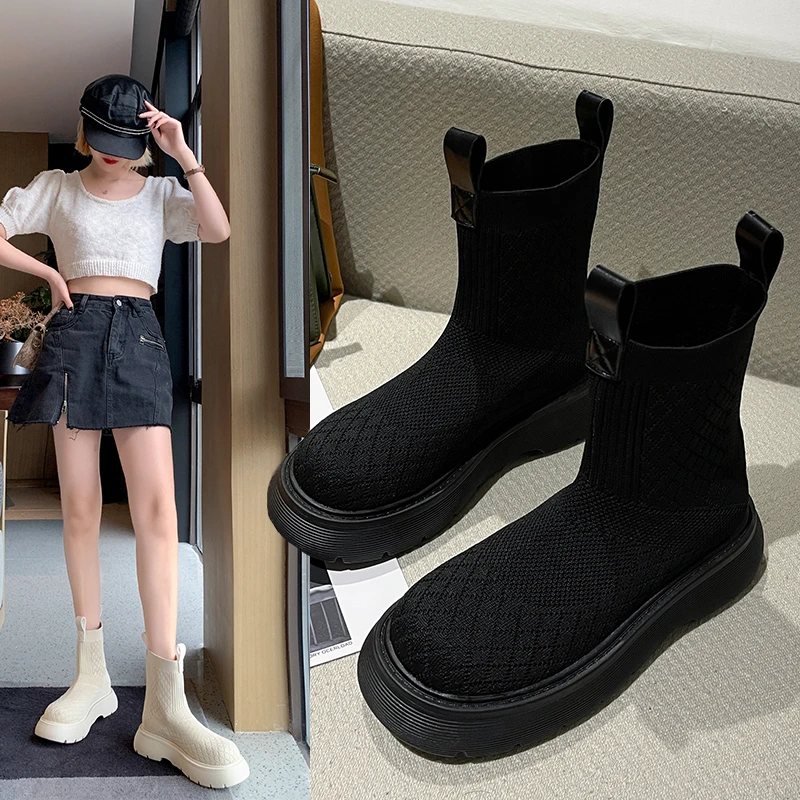 

HKYX Riding Boots Women's Spring and Autumn 2021 New Platform Casual Fashion Short Boots with Thick Soles Increased