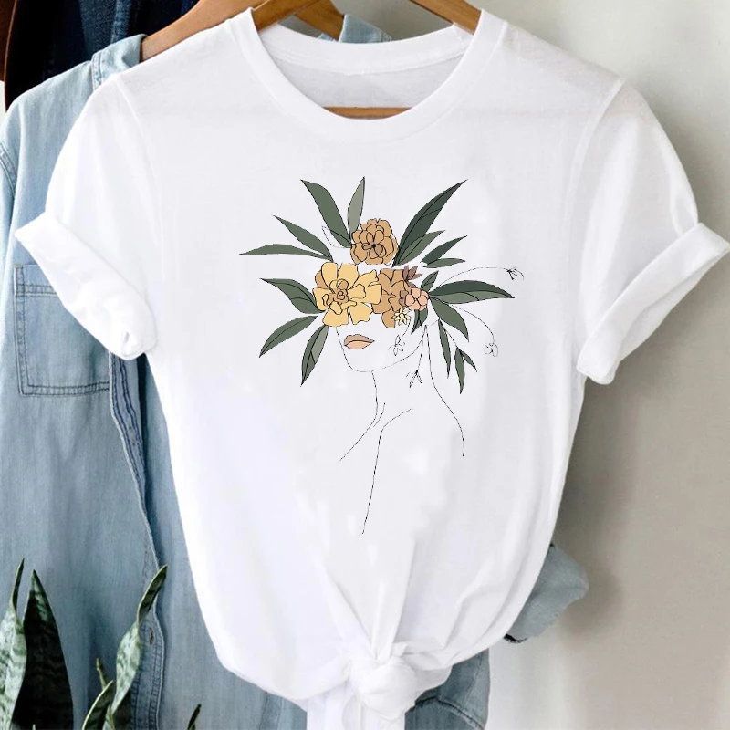 

2021 summer butterfly beautiful woman face art style printed women's T-shirt Harajuku summer street loose casual short sleeves