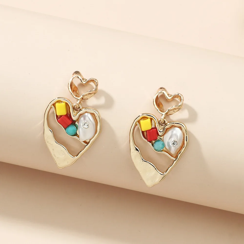

Bohemia Gold Color Irregularity Frame Hollow Heart Shaped Women Earrings 2021 New Trendy Net Red Earring Female Gift