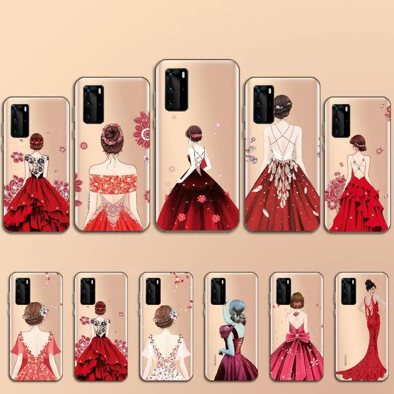 

Fashion red dress girl marry couple Phone Case Transparent for Huawei P20 P30 P40 lite pro P smart 2019 honor 8x 10i