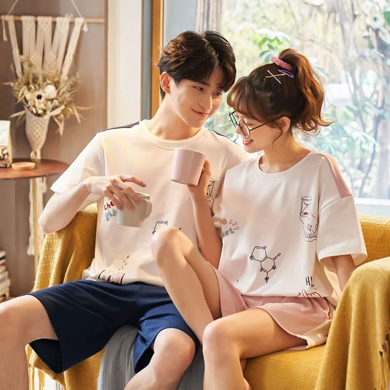 Пижама для влюбленных Милая летняя тонкая хлопковая одежда с коротким рукавом