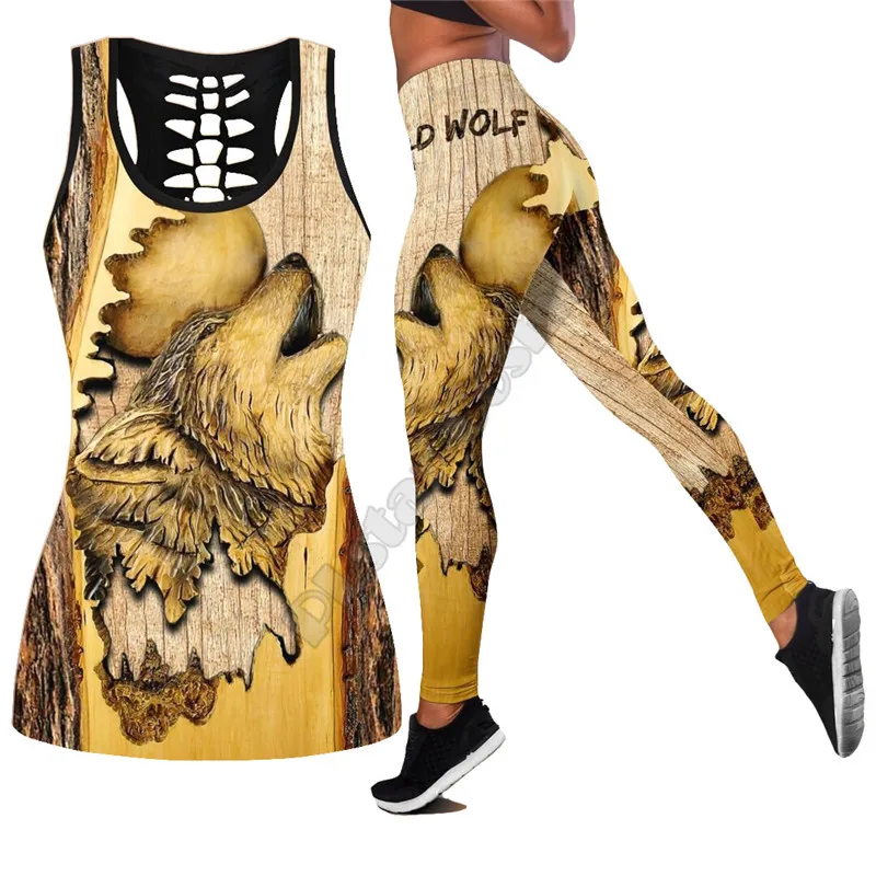

Wolf Legging hollow tank combo 3D All Over Printed Tank top Suit sexy Yoga Fitness Soft Legging Summer Women For Girl 01