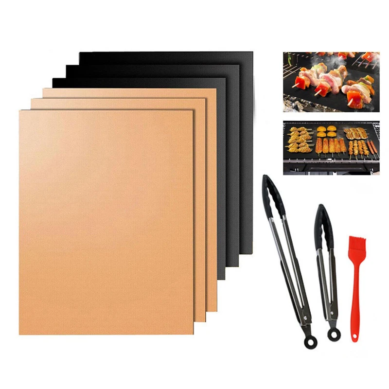 

Non-stick Barbecue Mat Heat-Resistant Reusable BBQ Baking Pad Covers Foil Oilpaper with Food Clip Oil Brush BBQ Liner
