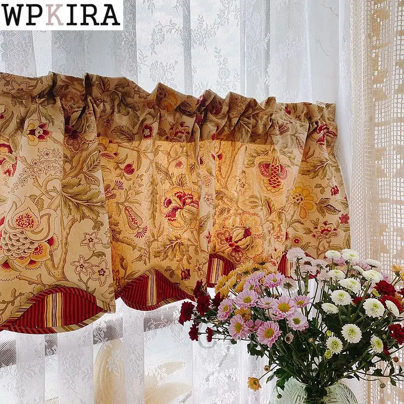 

Valance American Vintage Country Floral Blackout Short Curtain Kitchen Double Layer Half Drape Bay Window Partition S112#D