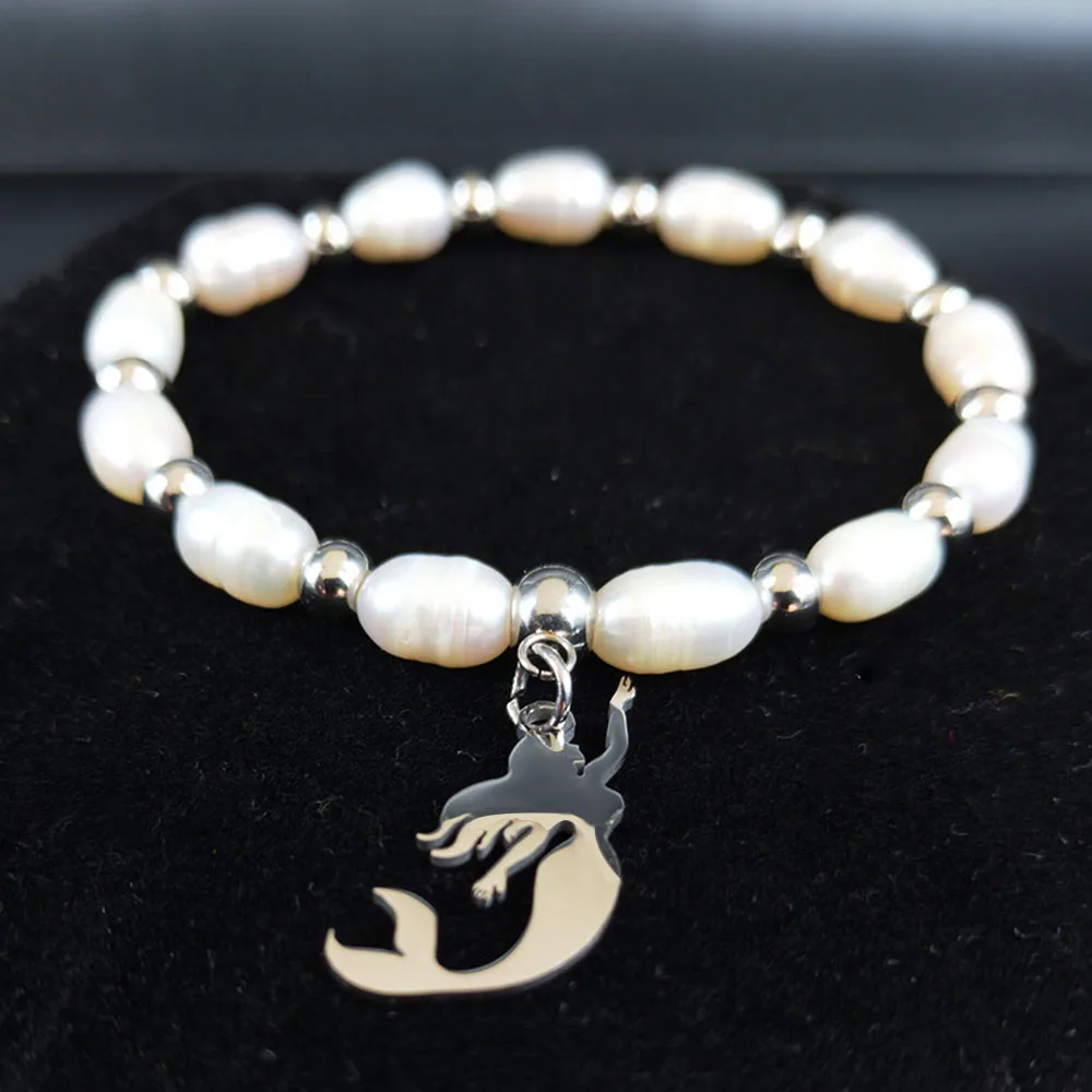 Женский браслет с бусинами и шармами Серебристый из нержавеющей стали B18700