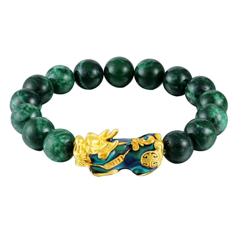 

Newest Feng Shui Green/Black Obsidian Alloy Wealth Golden Pixiu Bracelet Lucky Jewelry
