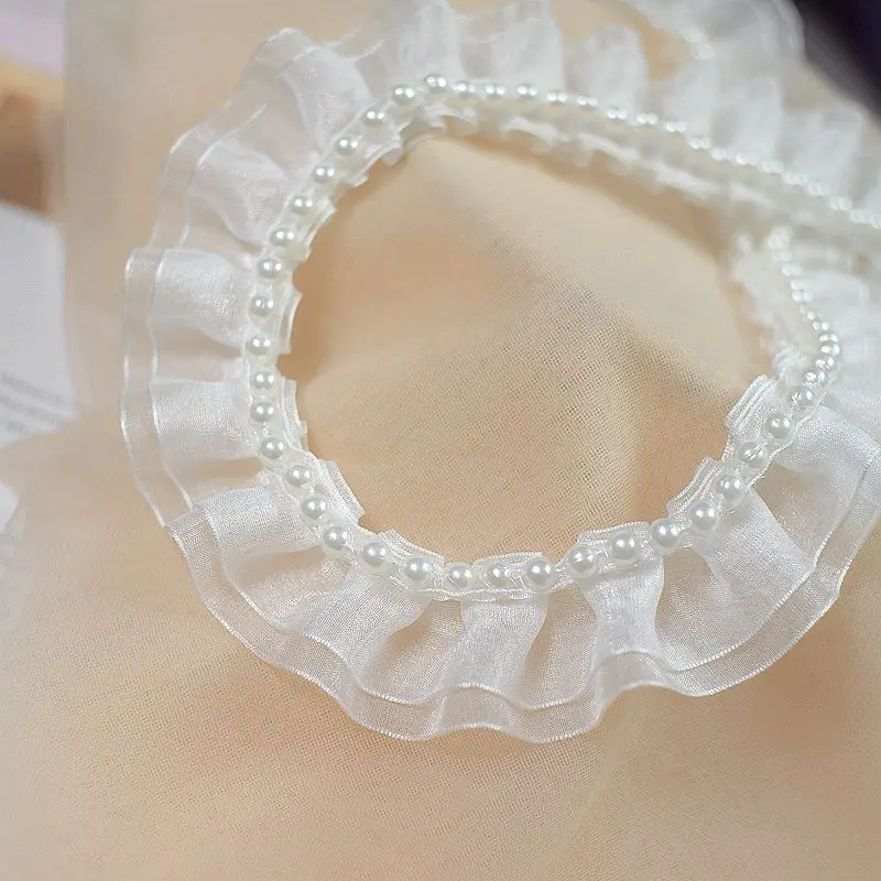 10 ярдов белые черные бусины из органзы кружевная лента оборки отделка аппликация