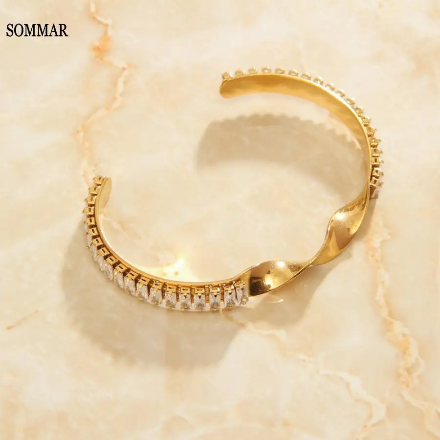 

SOMMAR, Новое поступление, золотистый браслет богини вермилей, Открытый браслет из циркония, свадебный браслет, модные популярные роскошные юв...